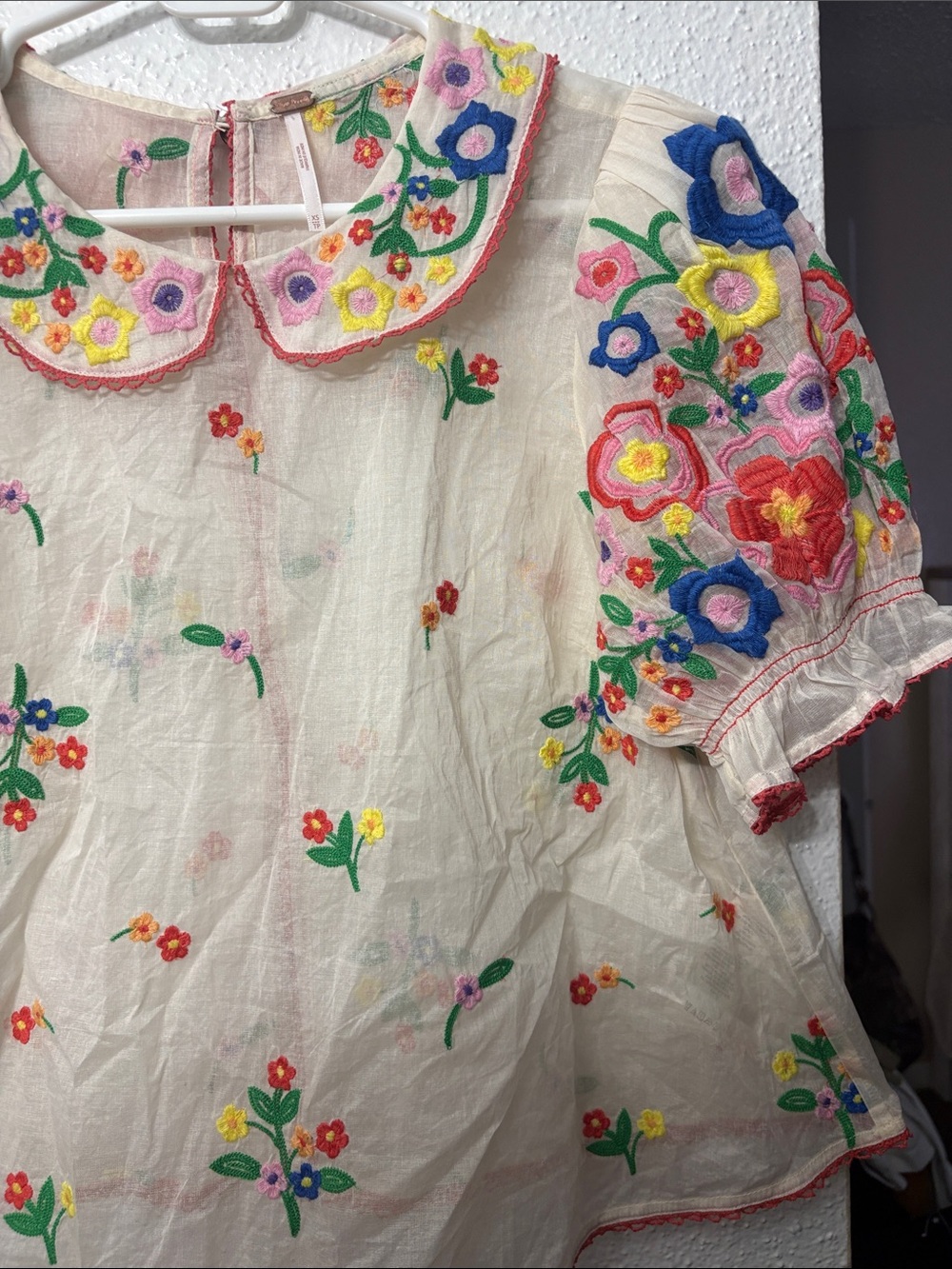 Free people Embroidered Floral Peter Pan Collar Top - Cream - Picture 4 of 5